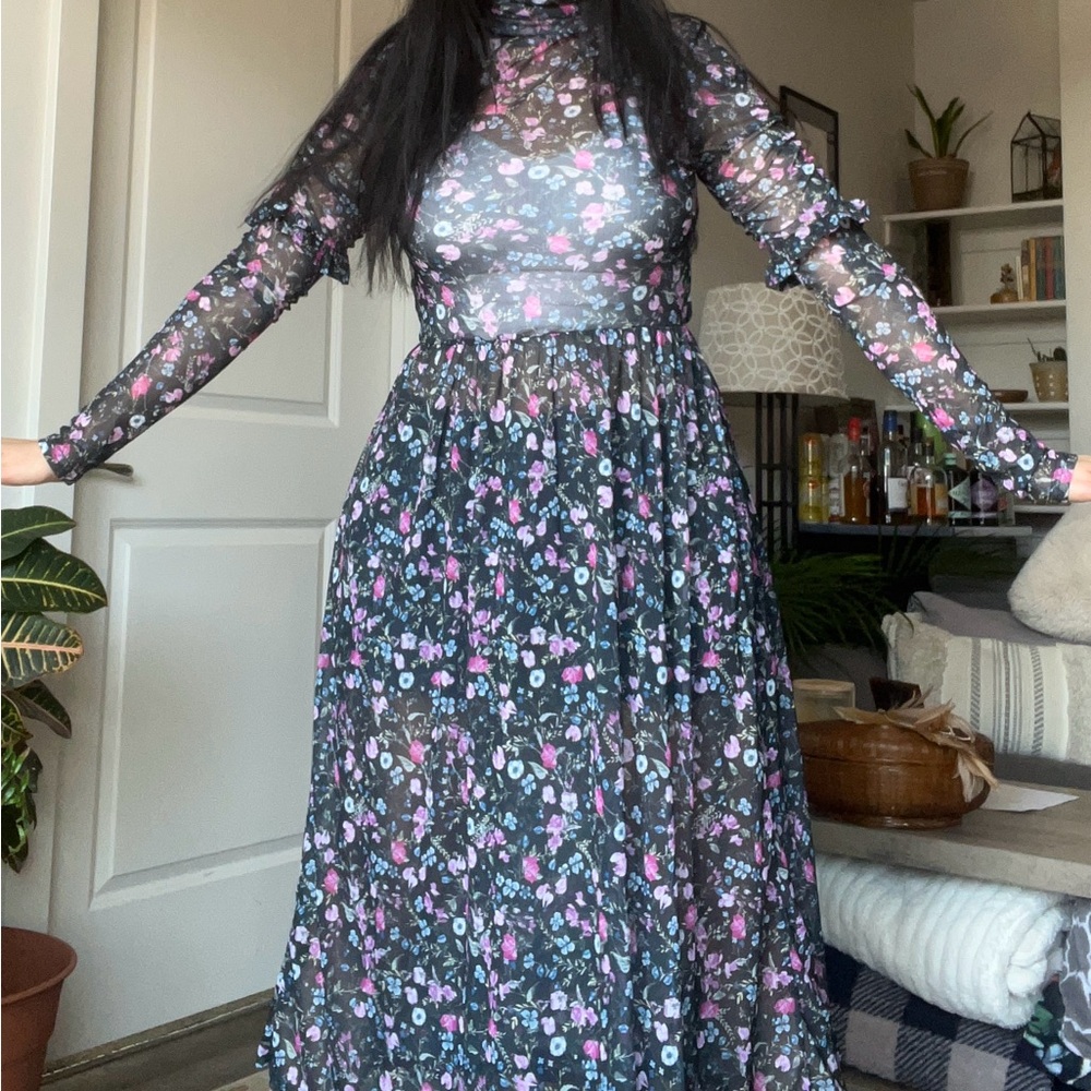 ASOS Black Floral Long Sleeve Dress